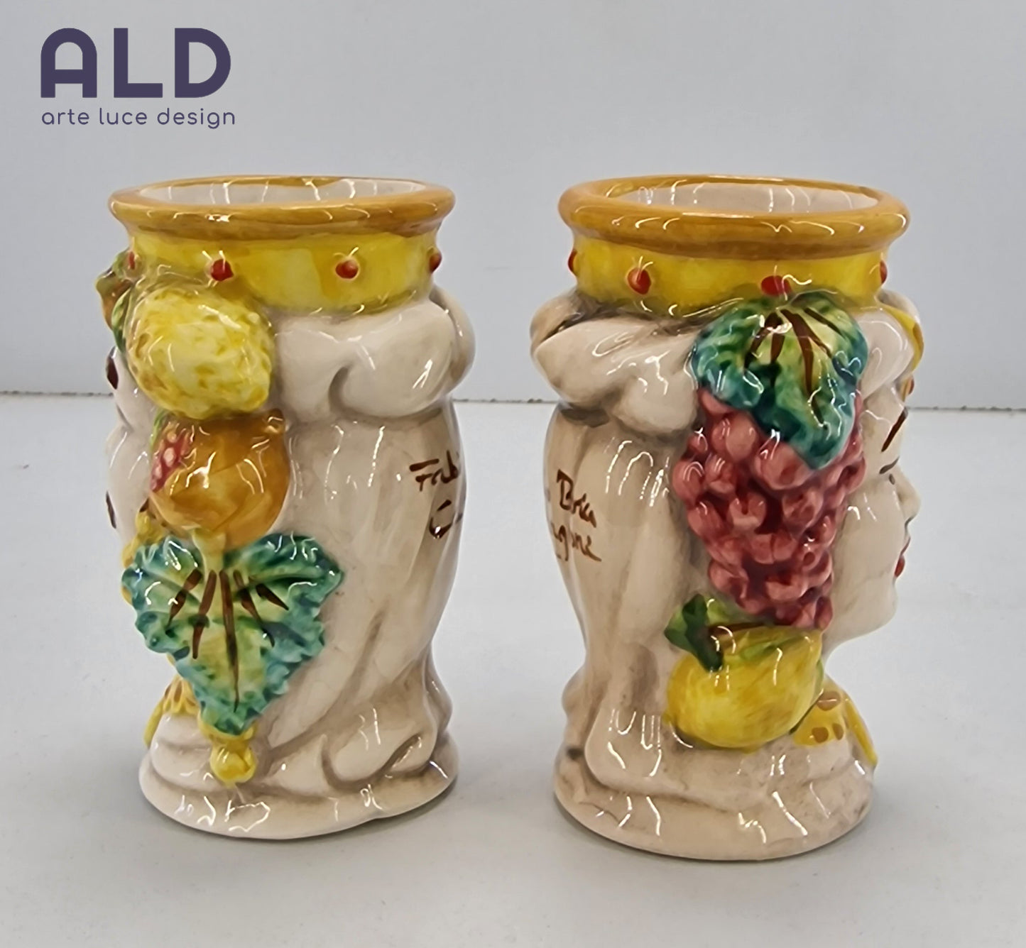 Teste di moro in ceramica di Caltagirone coppia vasi soprammobili altezza 11cm