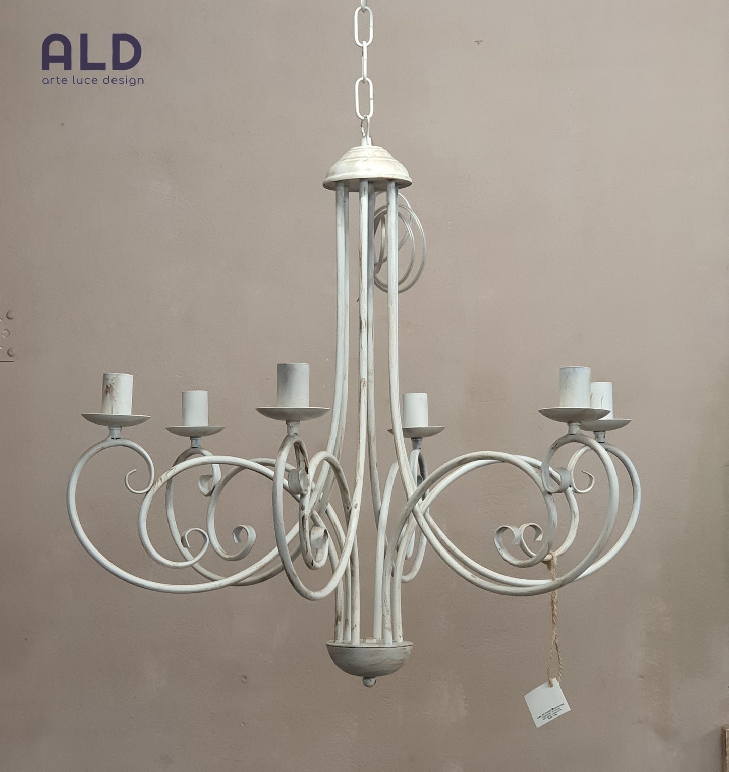 Lampadario in ferro battuto sospensione in stile shabby chic 6 luci e14