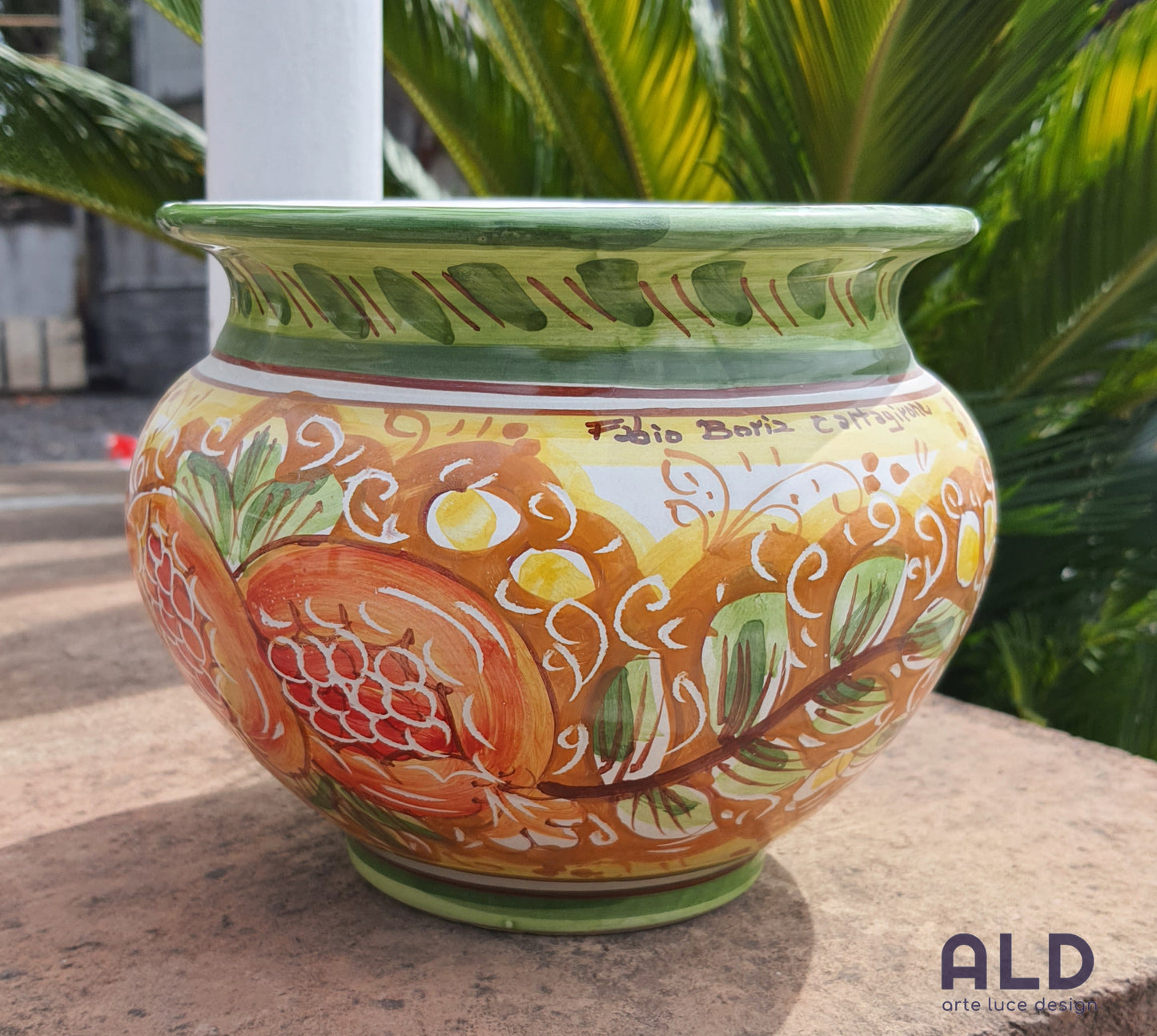 Vaso in ceramica di Caltagirone caspo porta piante cachepot dipinto a mano