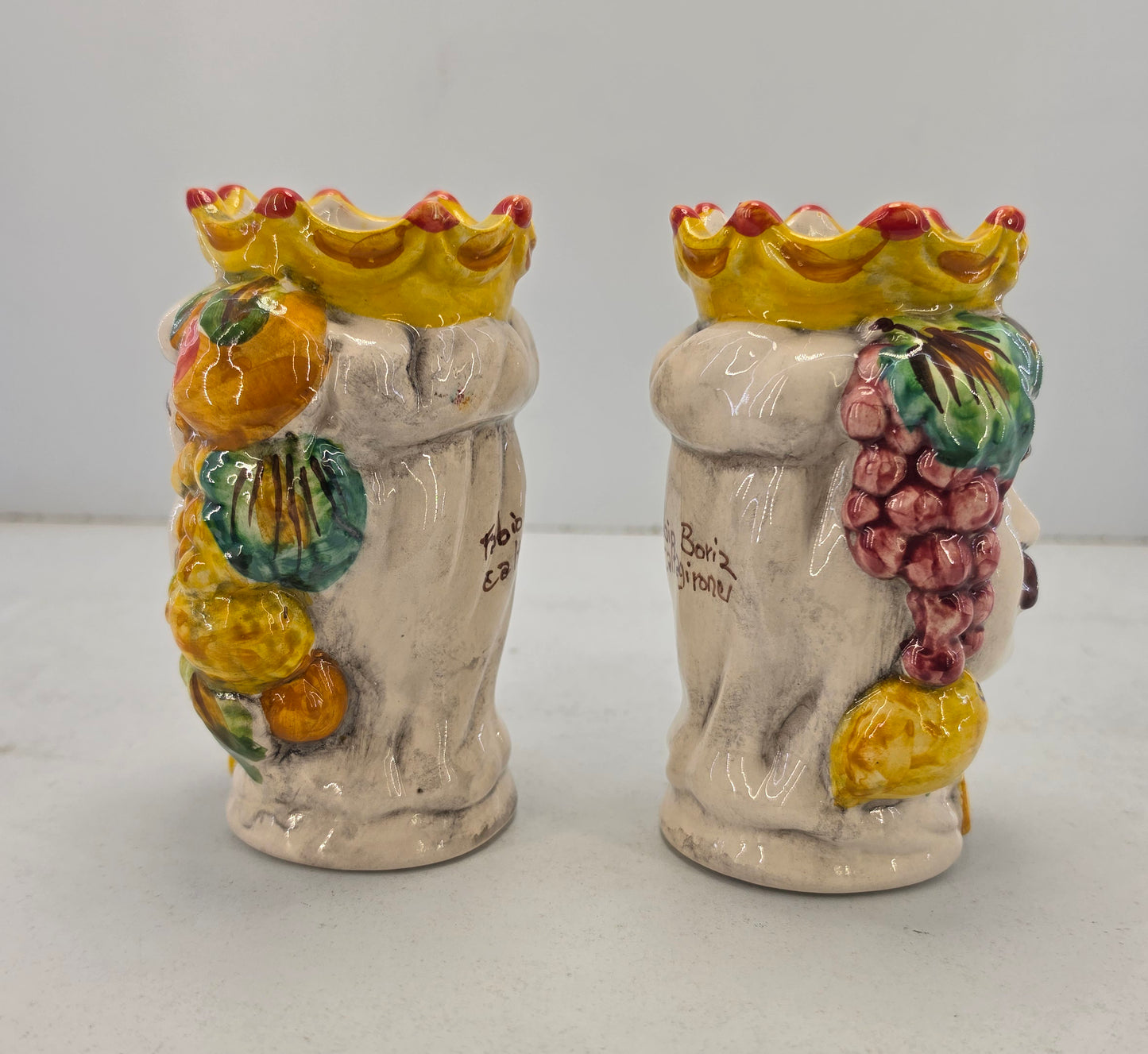 coppia di teste di moro in ceramica di caltagirone vasi soprammobili cm 18
