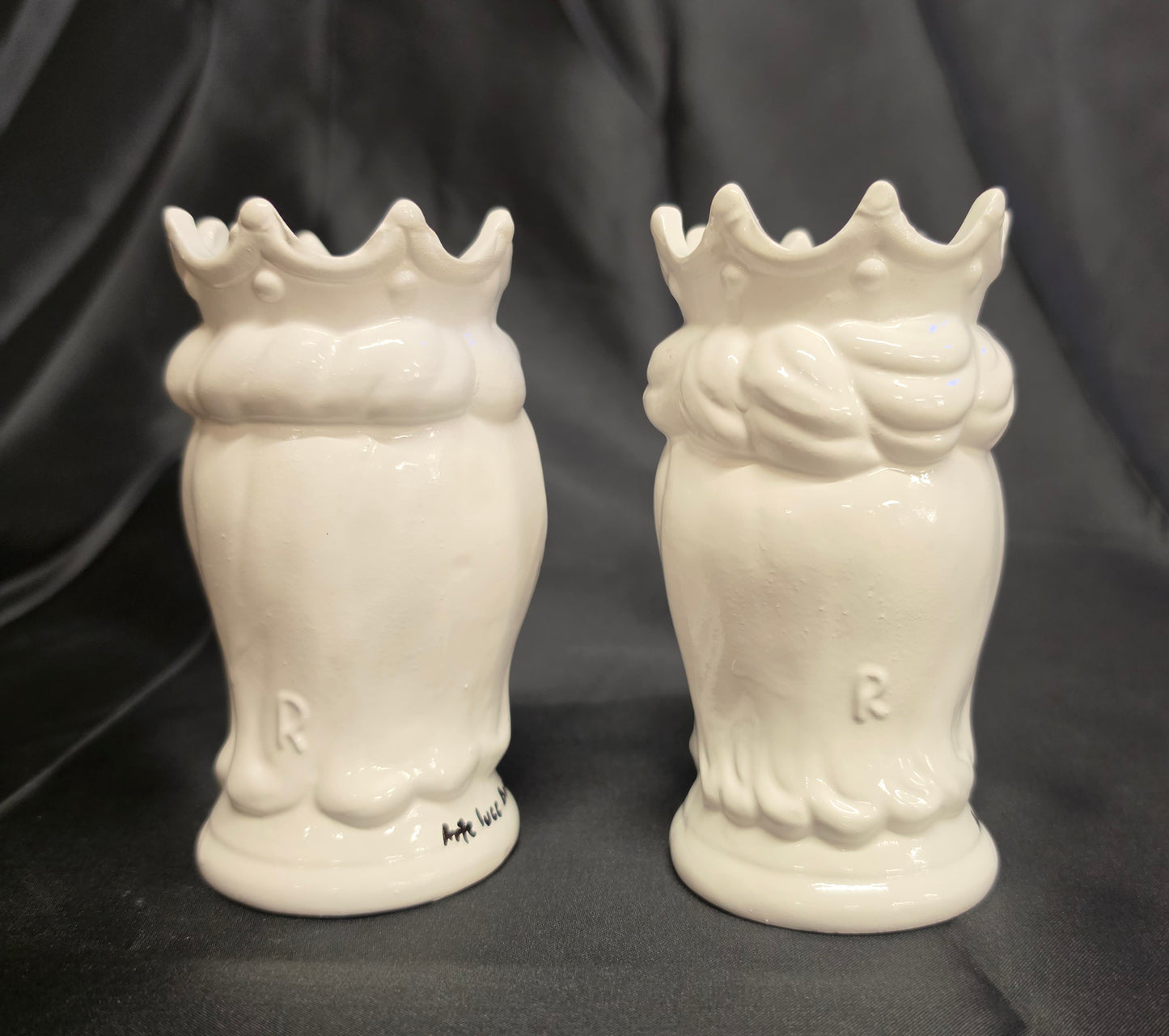 Teste di moro in terracotta bianca smaltata coppia vasi soprammobili altezza 13,5cm