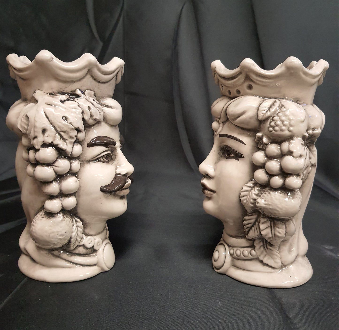 Coppia teste di moro in ceramica di Caltagirone soprammobili moderni alt. 18cm