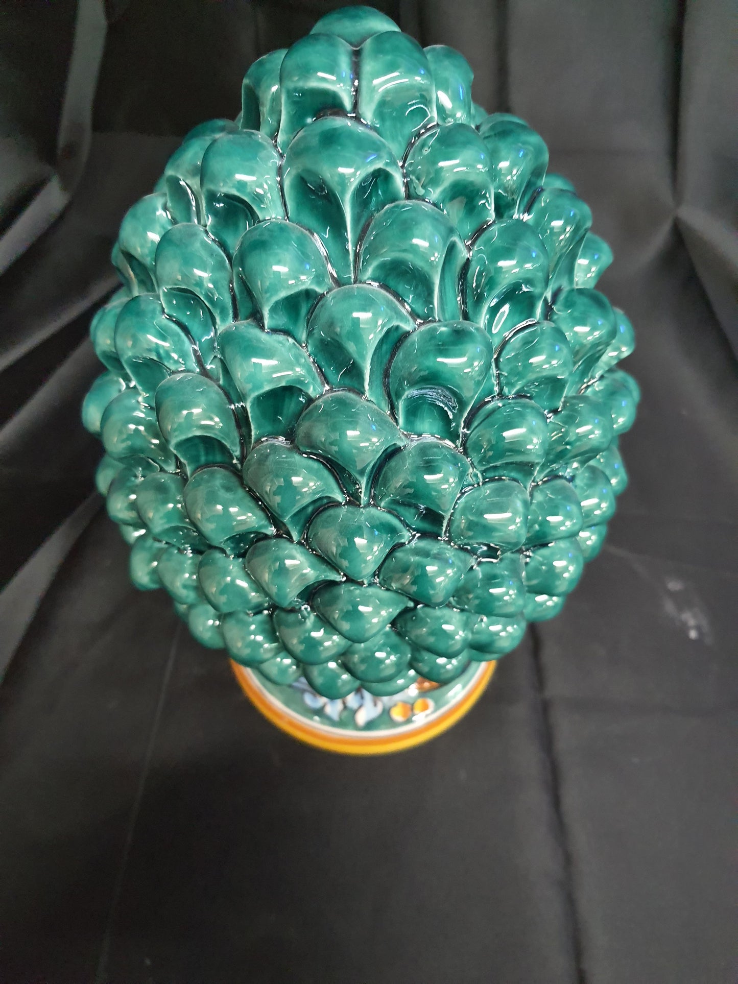 Pigna in Ceramica di Caltagirone soprammobile portafortuna verde lucido alt 31cm