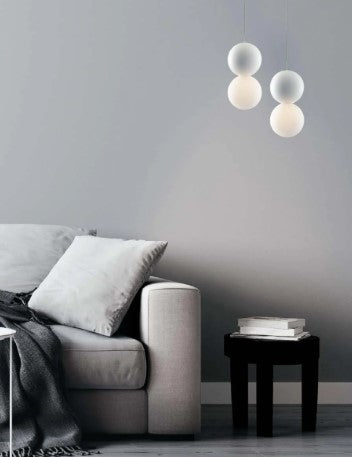 Sospensione Sferica Gesso e Vetro Bianco Ø10cm Altezza Regolabile fino a 120cm