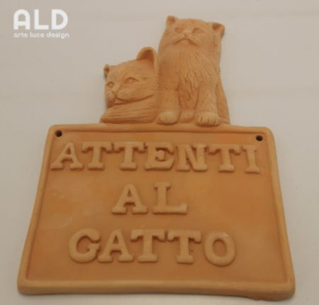 ATTENTI AL GATTO in terracotta siciliana avviso da parete decorazione da muro