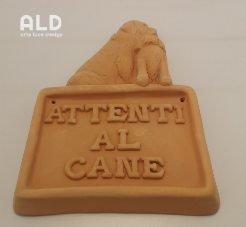 ATTENTI AL CANE in terracotta siciliana avviso da parete decorazione da muro