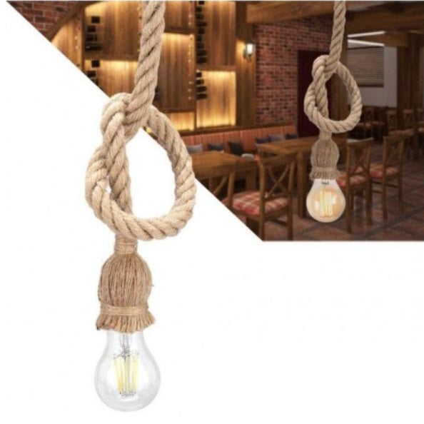 Sospensione vintage portalampada E27 lampadario da soffitto in corda di canapa