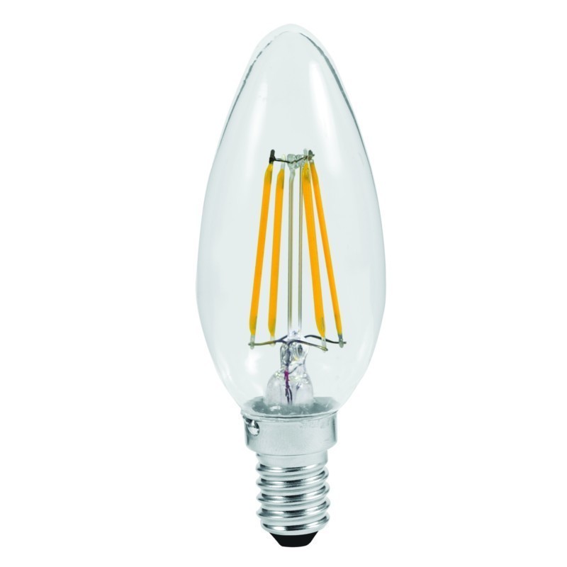 Lampadina LED e14 4w candela luce fredda 5000k filamento vetro trasparente A++