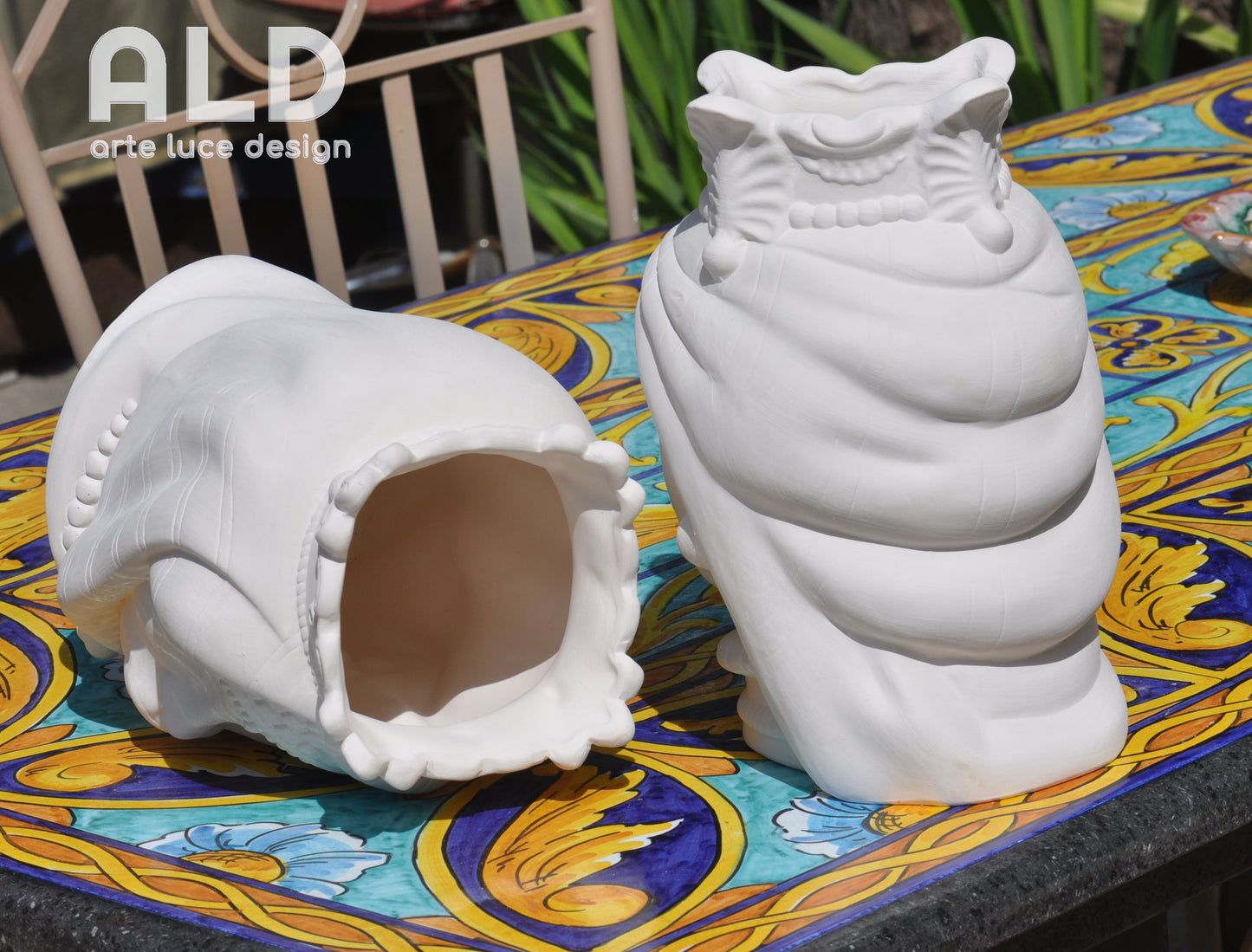 Teste di moro in terracotta bianca grezza coppia vasi soprammobili artigianali da dipingere