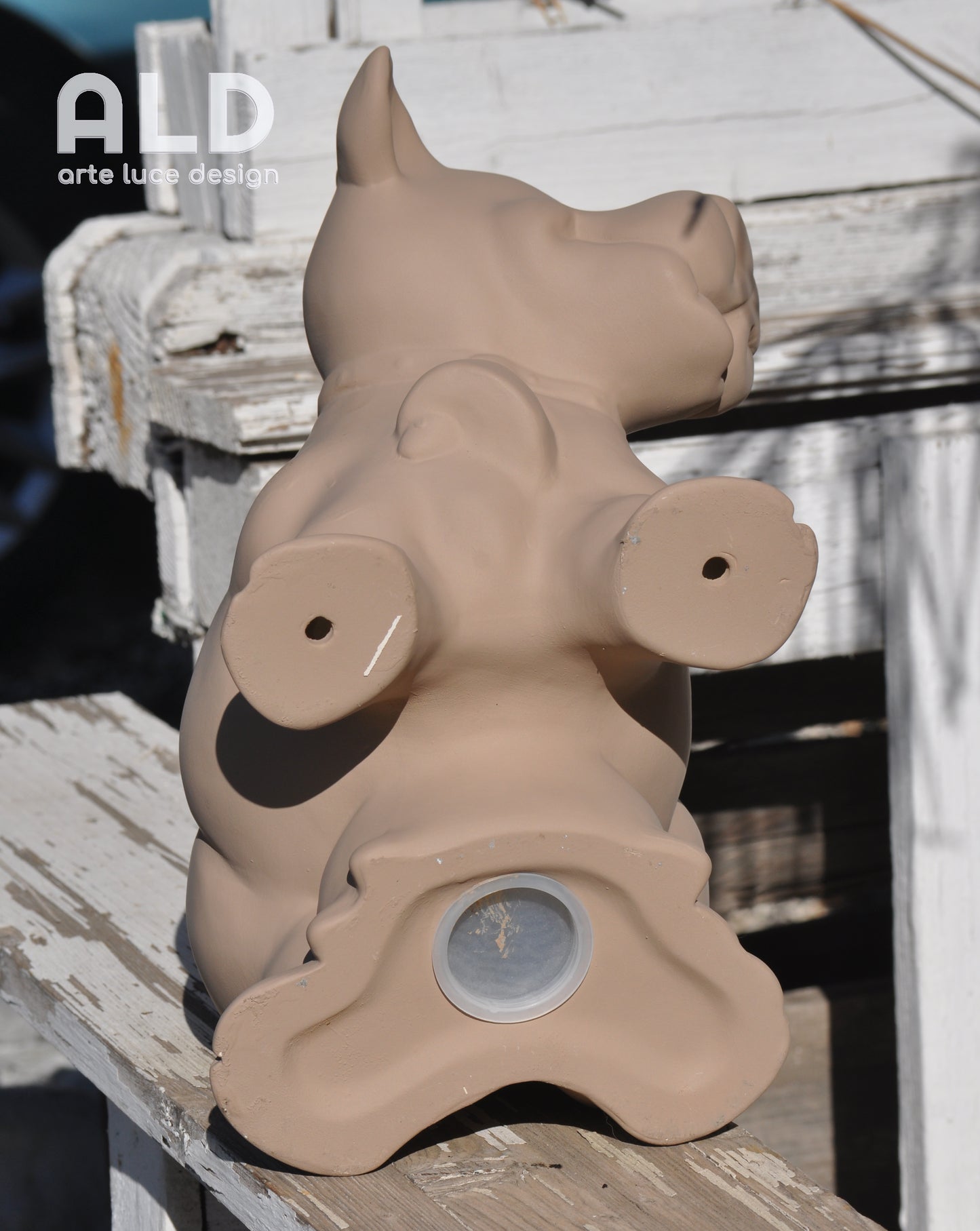 Salvadanaio terracotta a forma di mucca soprammobile portamonete con tappo