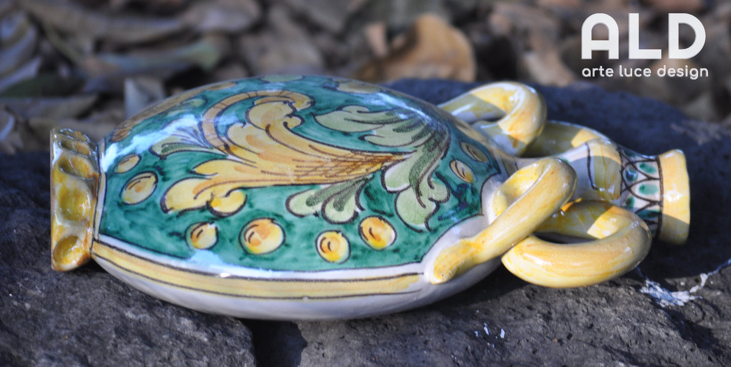 Fiasco ceramica di Caltagirone bottiglia piatta soprammobile arredo siciliano