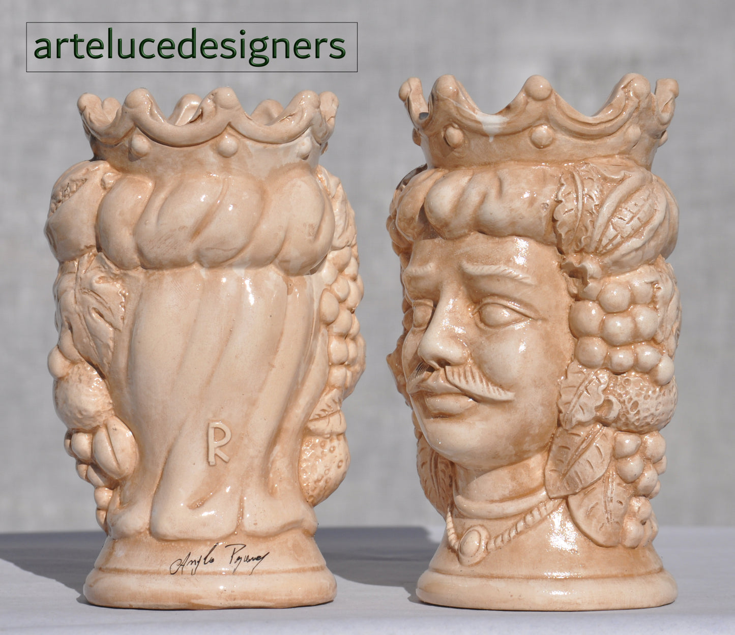 Teste di moro in terracotta decorata stile siciliano vasi soprammobili moderni