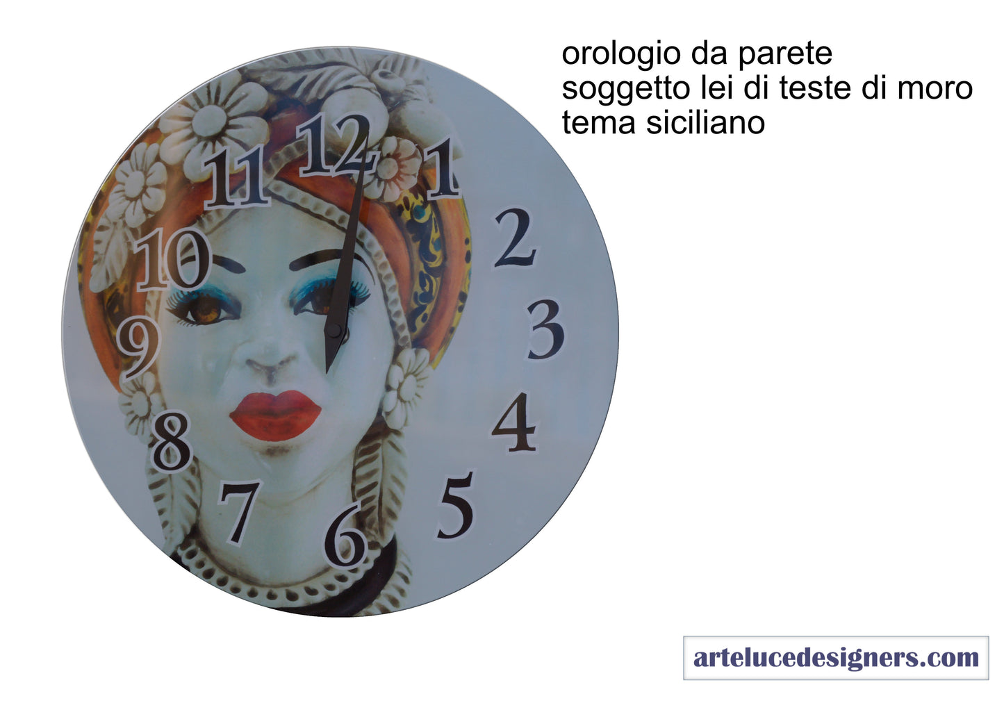 Orologio da parete rotondo classico moderno in vetro teste di moro lei Ø 48cm