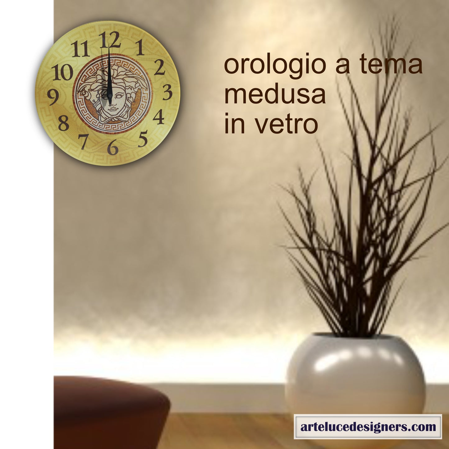 Orologio rotondo grande da parete classico moderno in vetro soggetto medusa