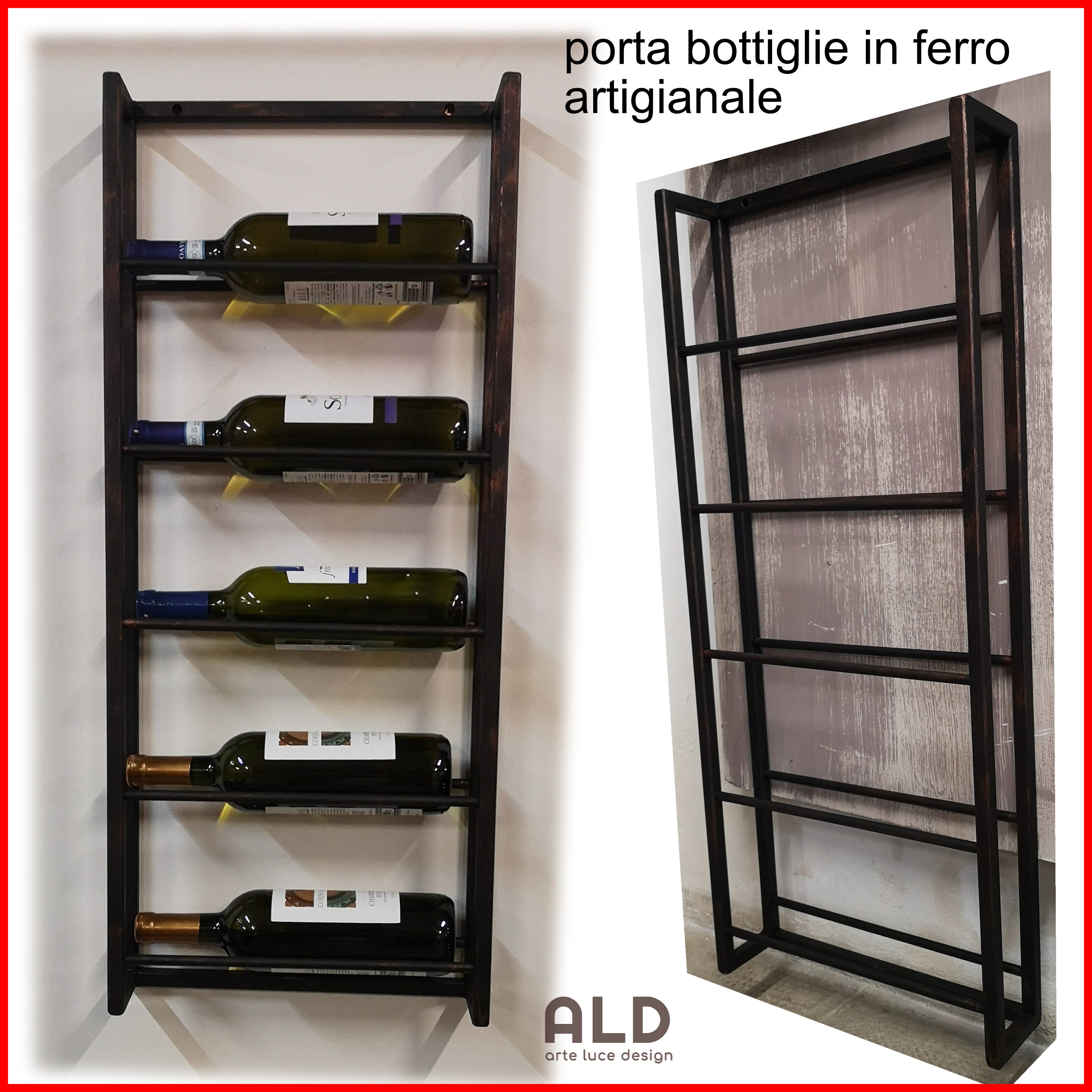 Portabottiglie Da Parete In Ferro - Design Moderno Con Porta Calici, Ideale Per Bar, Cucina O Soggiorno - Foto 7