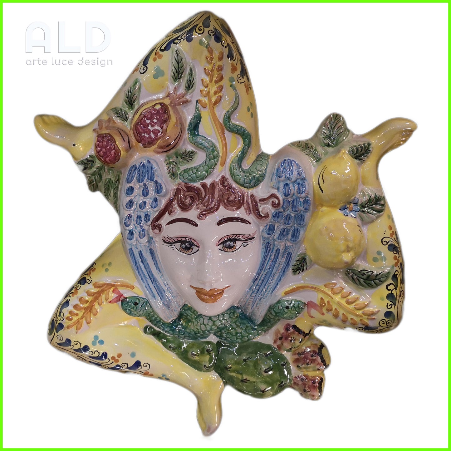 Trinacria siciliana grande in ceramica di Caltagirone decorazione fregio parete