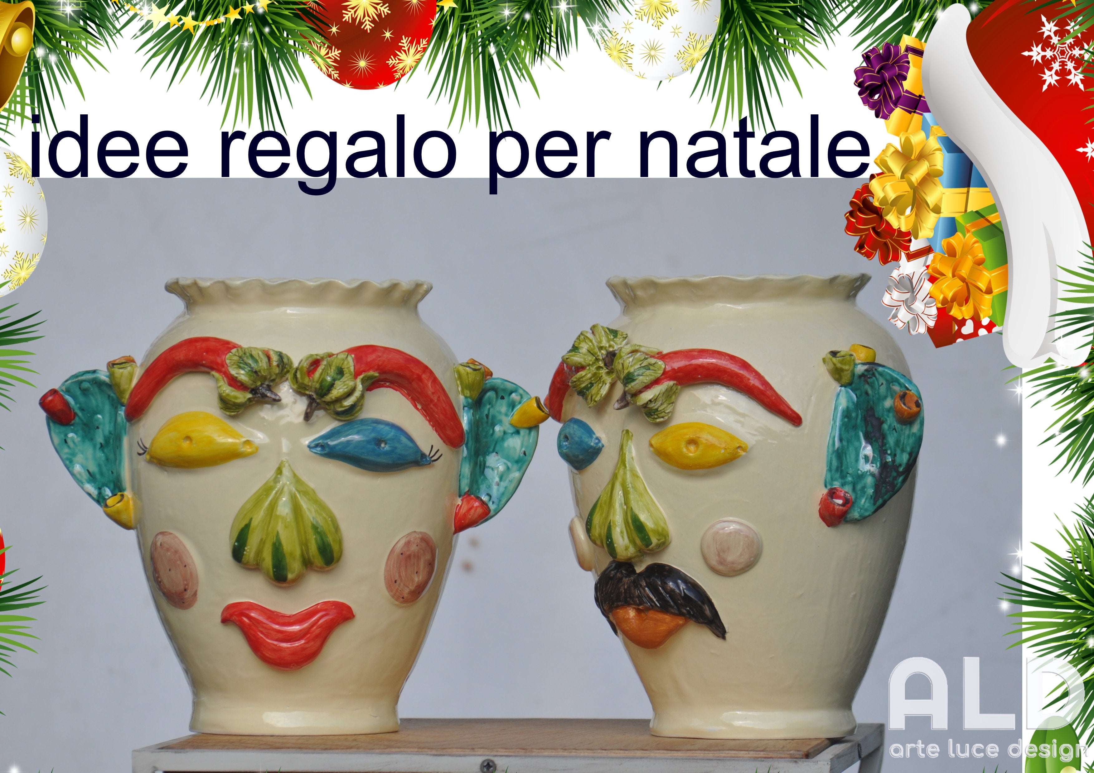 Vasi soprammobili da cucina teste di moro naif in ceramica di Caltagir –  arte e luce designers