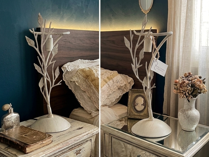 Coppia lumetti stile shabby chic per camera da letto lampade da tavolo lumi G9