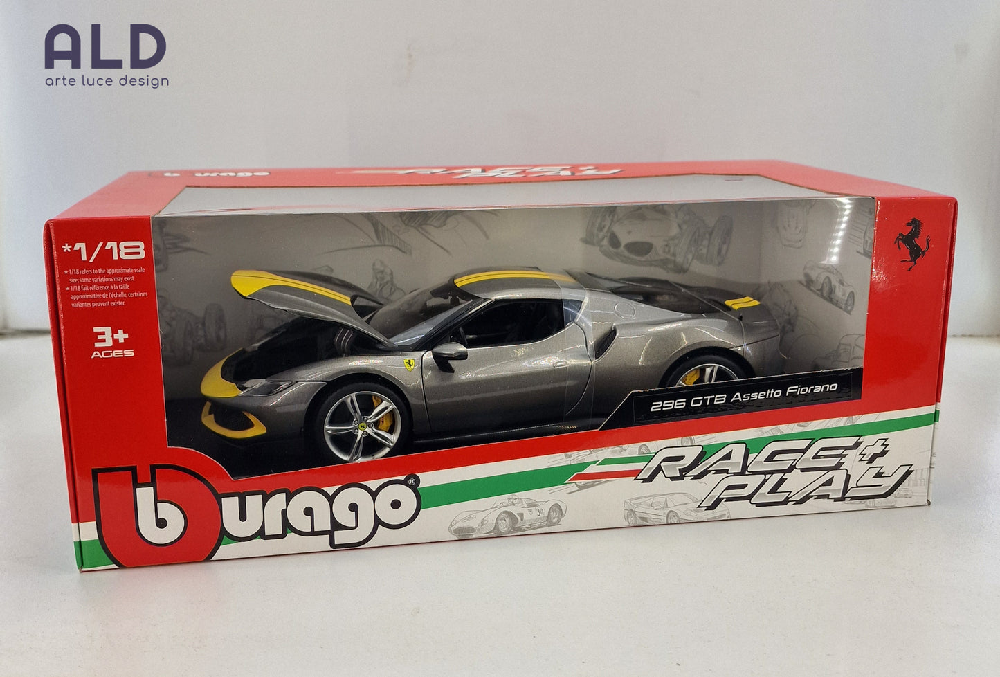 modellino auto scala 1/18 ferrari 296 GTB assetto fiorano della bburago die cast