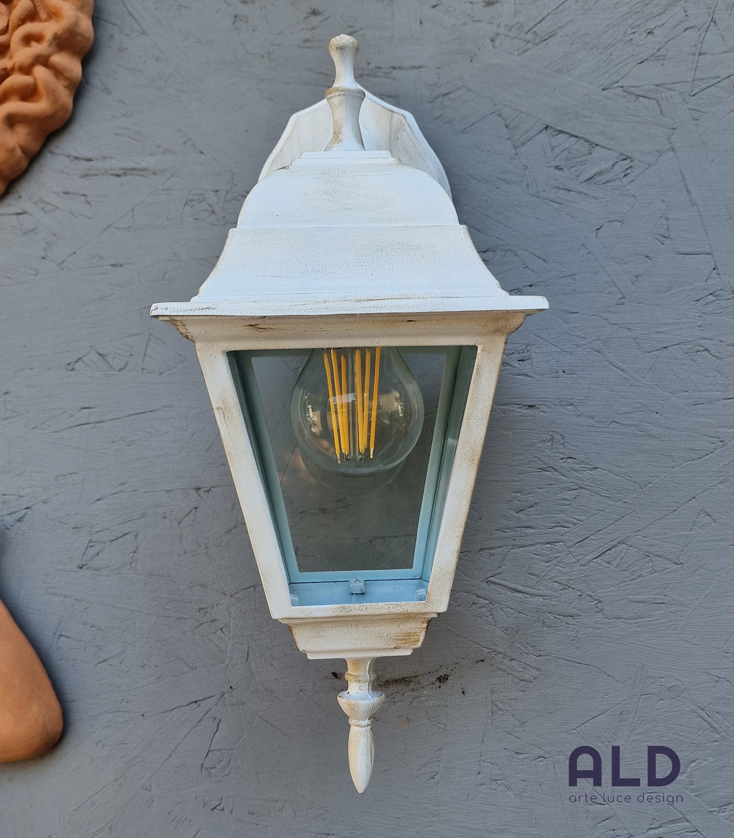 lanterna esterno applique classico da muro basso in alluminio bianco shabby chic