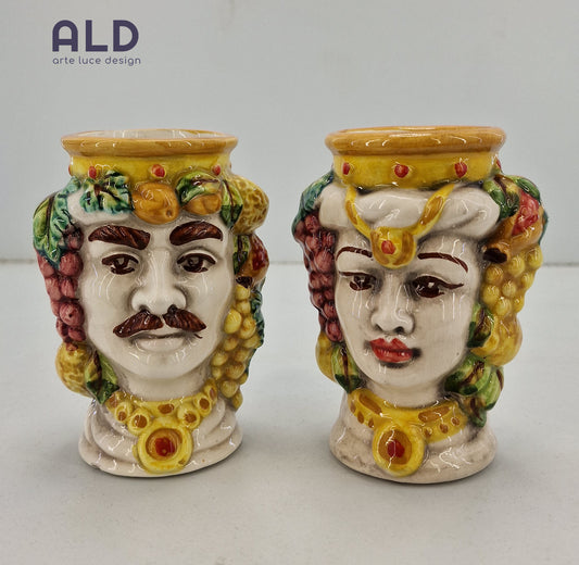 Teste di moro in ceramica di Caltagirone coppia vasi soprammobili altezza 11cm