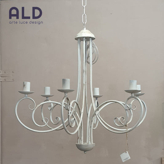 Lampadario in ferro battuto sospensione in stile shabby chic 6 luci e14