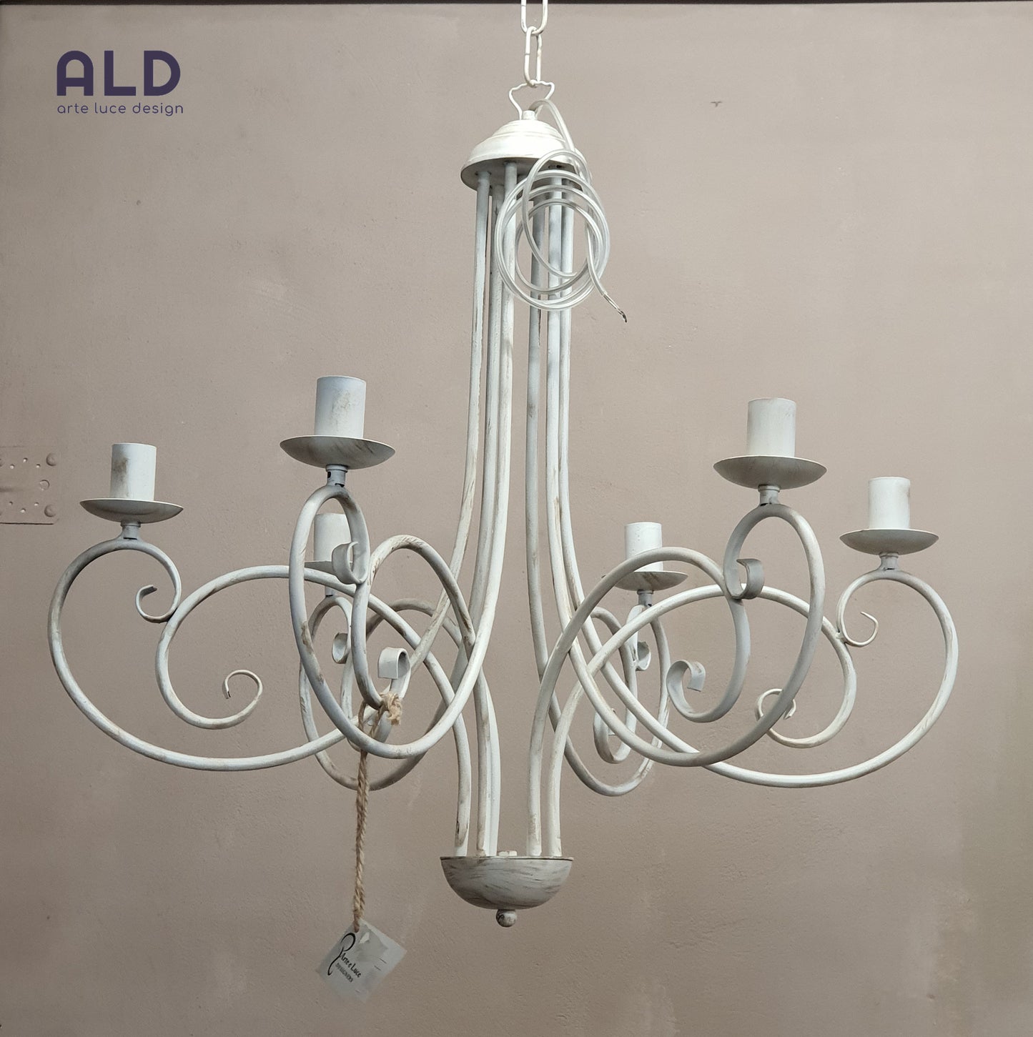 Lampadario in ferro battuto sospensione in stile shabby chic 6 luci e14
