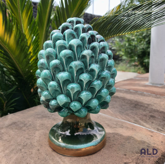 Soprammobile Siciliano in Ceramica di Caltagirone Pigna a sfumature di verde h21