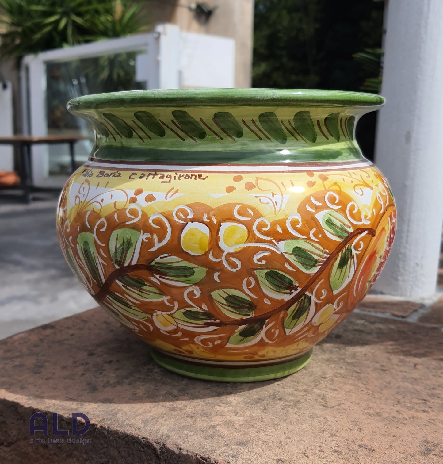 Vaso in ceramica di Caltagirone caspo porta piante cachepot dipinto a mano