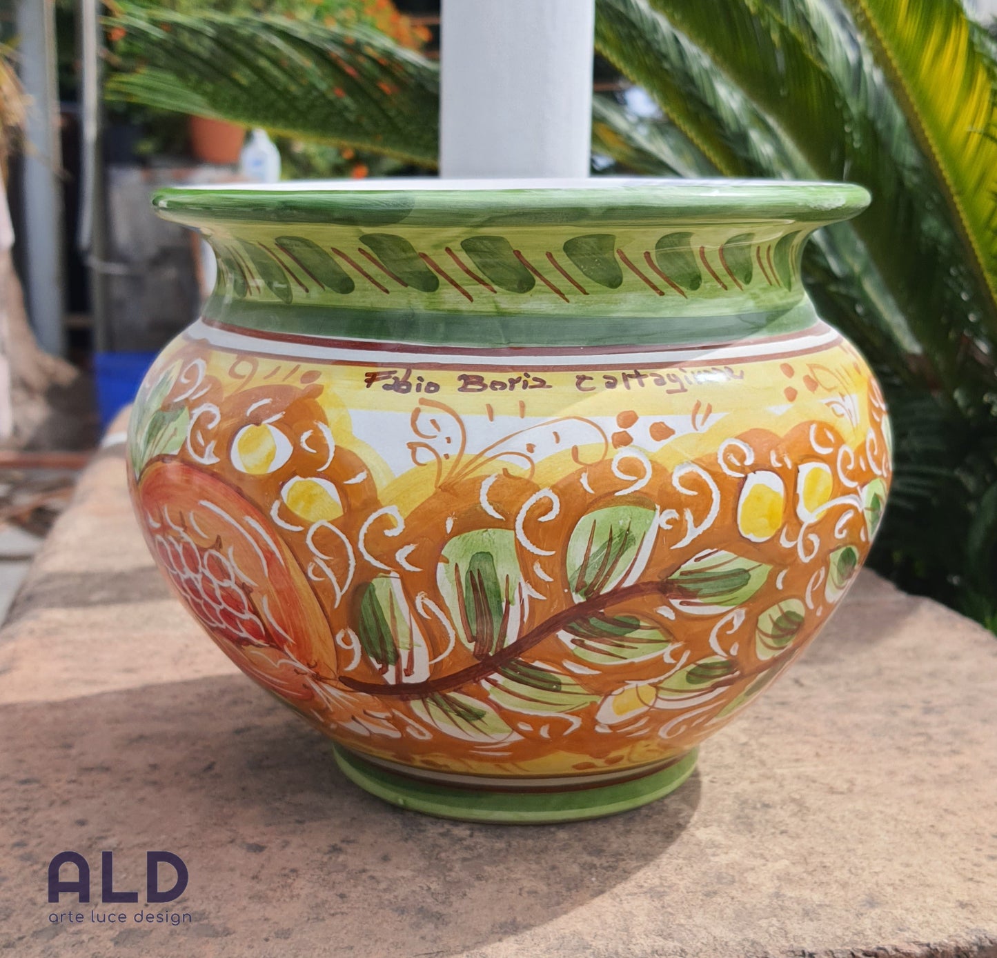 Vaso in ceramica di Caltagirone caspo porta piante cachepot dipinto a mano