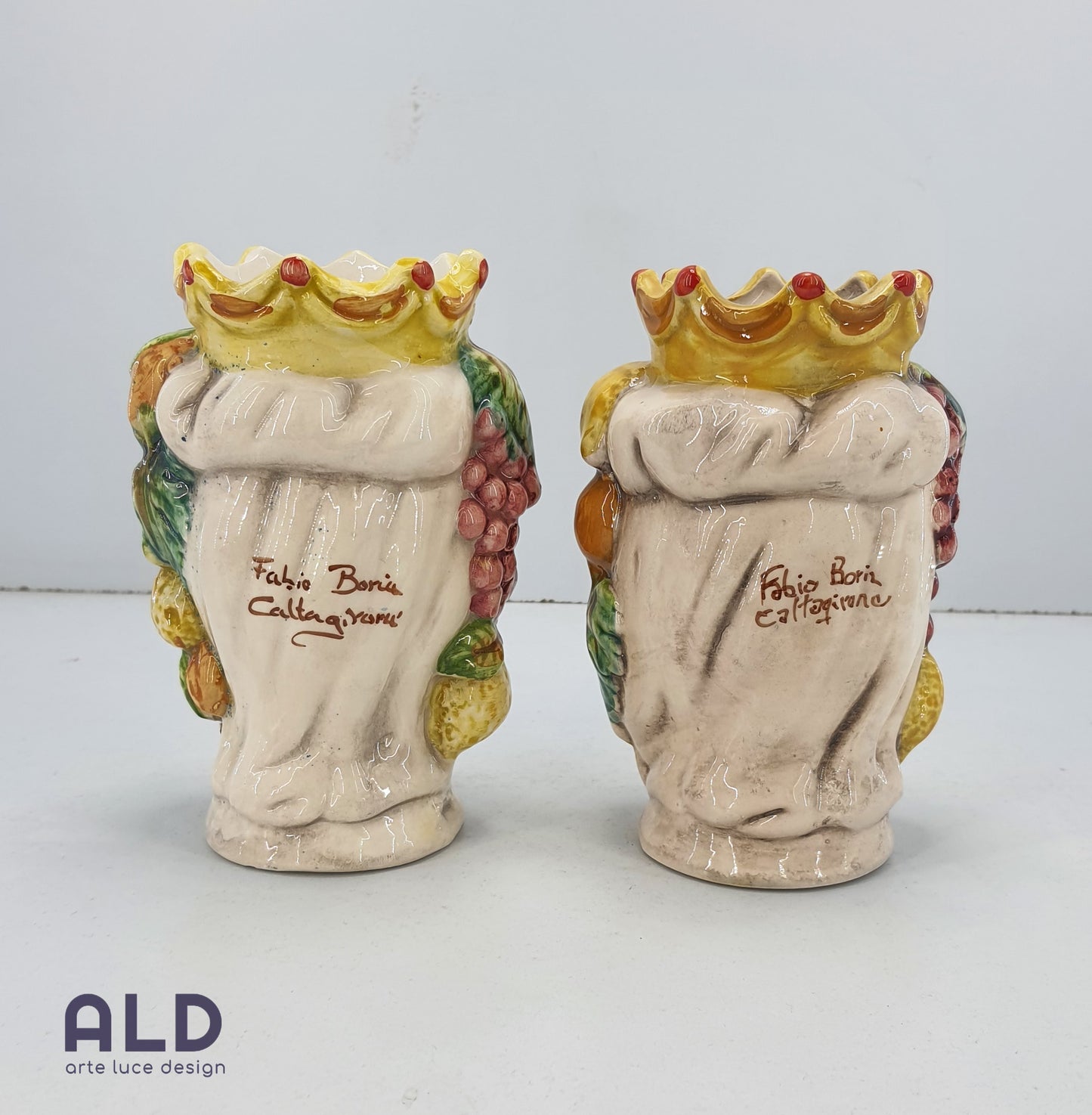 Teste di moro in ceramica di Caltagirone coppia vasi soprammobili altezza 13,5cm