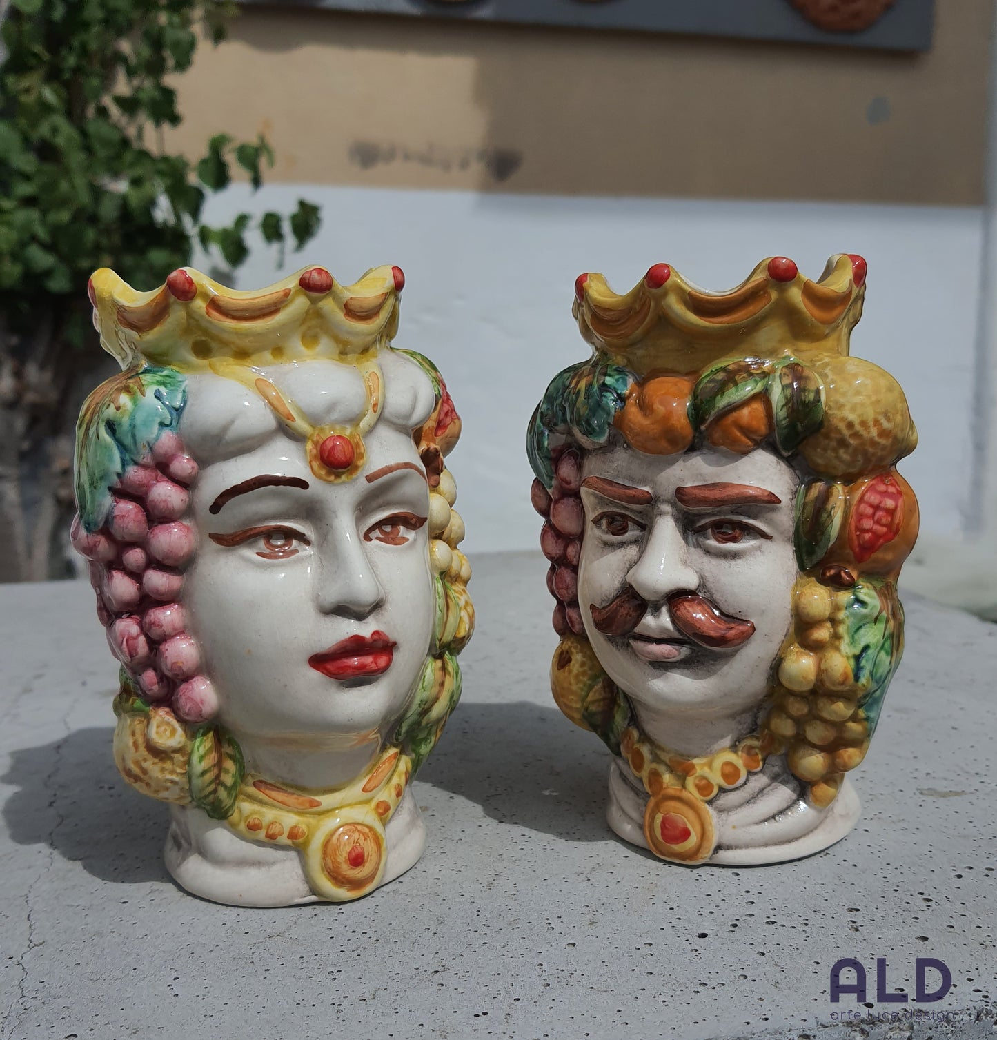 Teste di moro in ceramica di Caltagirone coppia vasi soprammobili altezza 13,5cm
