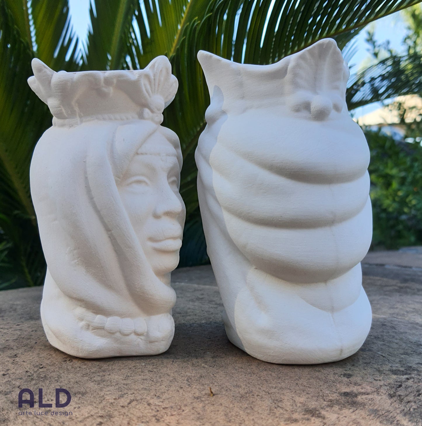 Teste di moro in terracotta bianca grezza coppia soprammobili emiro altezza 13cm