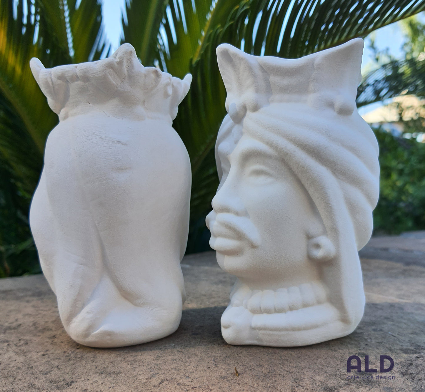 Teste di moro in terracotta bianca grezza coppia soprammobili emiro altezza 13cm