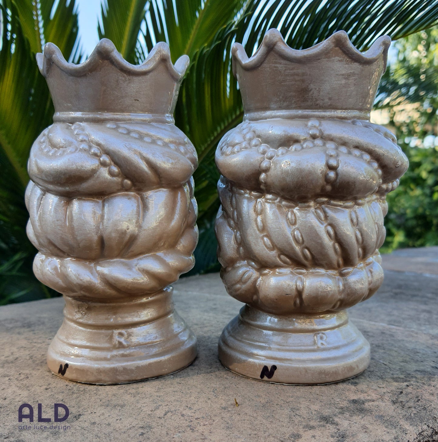 Teste di moro in terracotta decorata coppia soprammobili tortora altezza 15cm