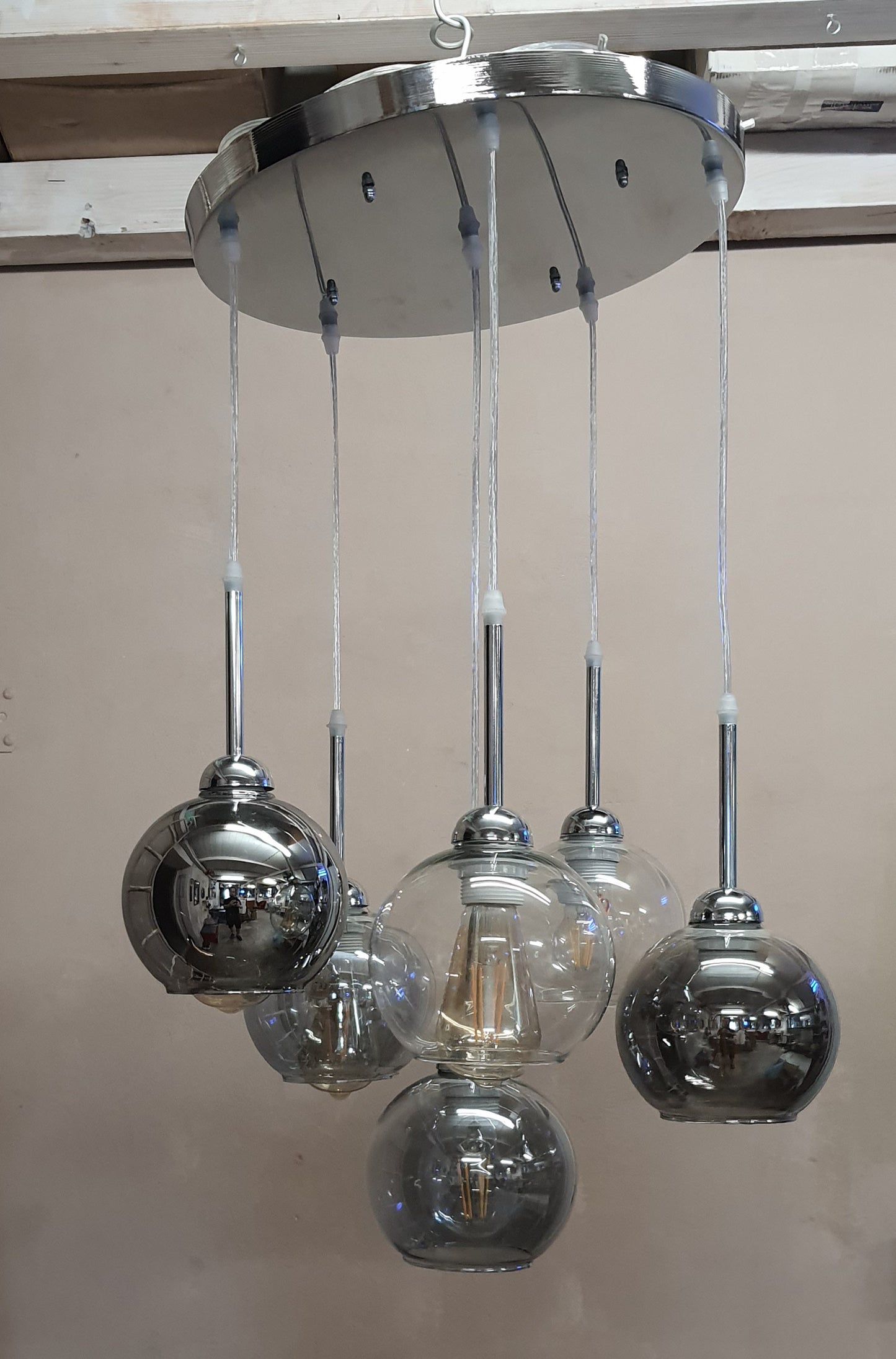 Sospensione moderna a 5 luci E27 lampadario cromo da cucina paralumi in vetro