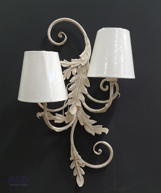 Applique a 2 luci e14 stile shabby lampada grande da parete in ferro battuto