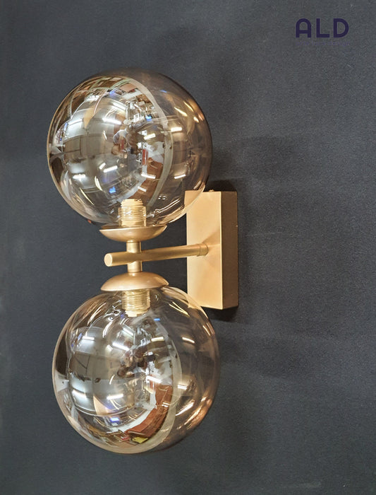 Applique moderno vetro ambra e metallo oro lampada da parete 2 luci attacco G9