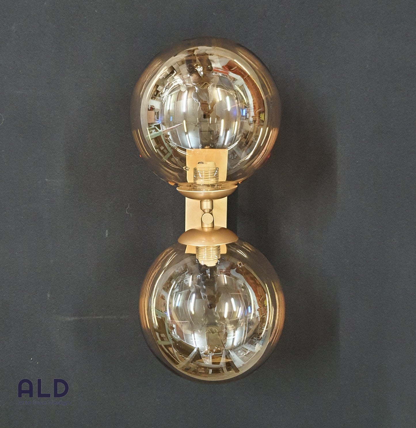 Applique moderno vetro ambra e metallo oro lampada da parete 2 luci attacco G9