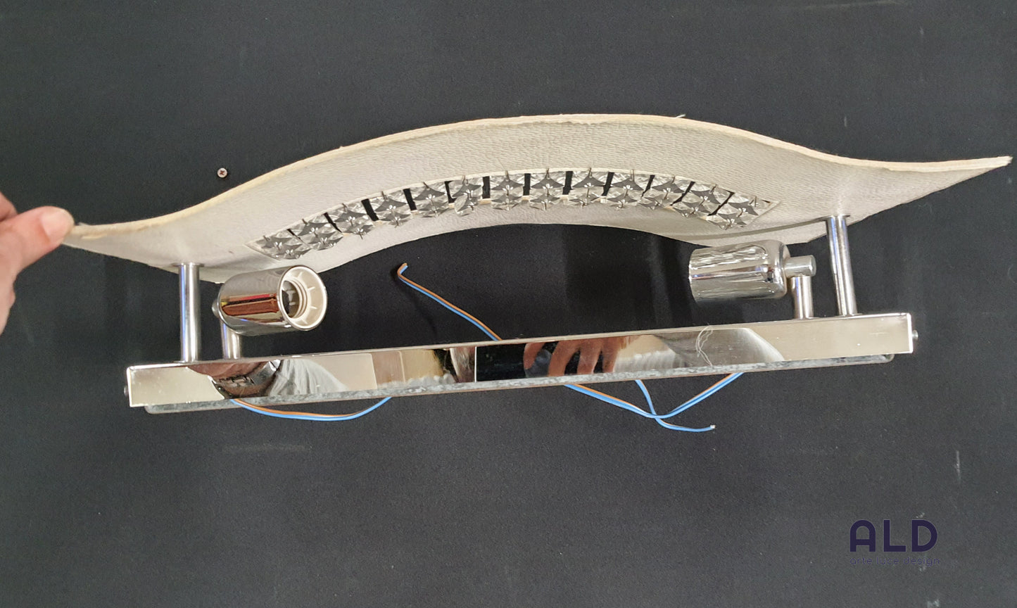 Plafoniera  in ecopelle bianca e strass 2 luci E27 lampada da parete moderna