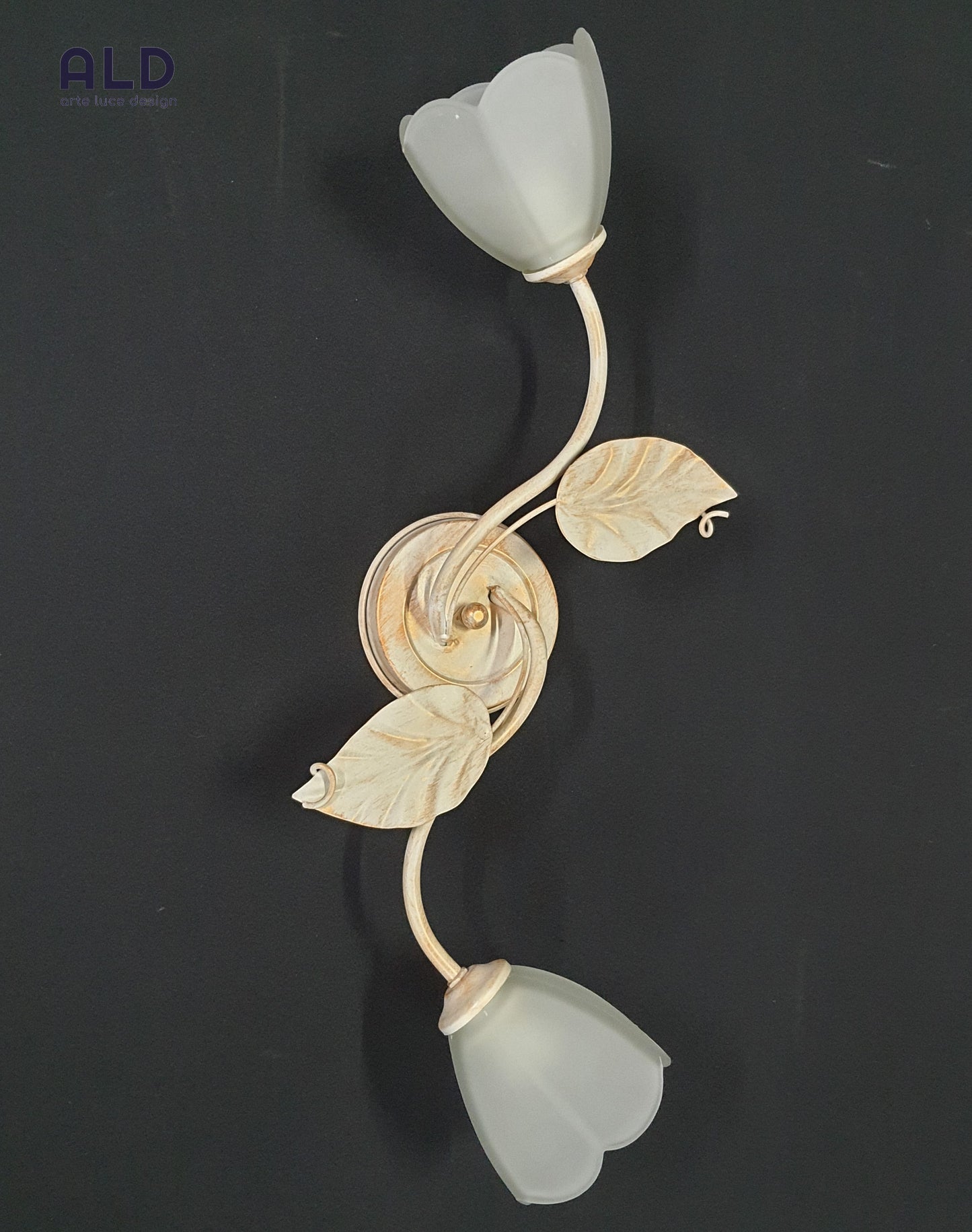 Plafoniera classica in ferro battuto avorio e oro lampada a soffitto 2 luci e14