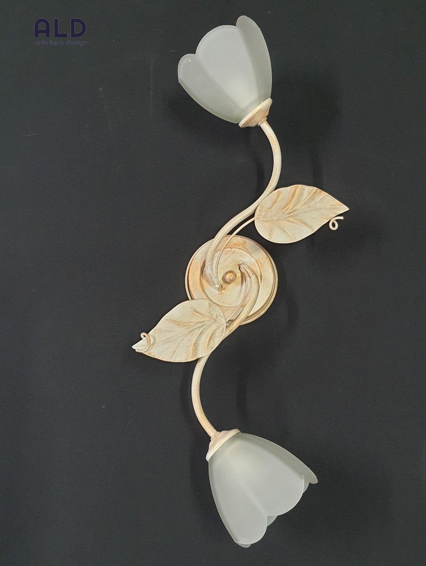 Plafoniera classica in ferro battuto avorio e oro lampada a soffitto 2 luci e14