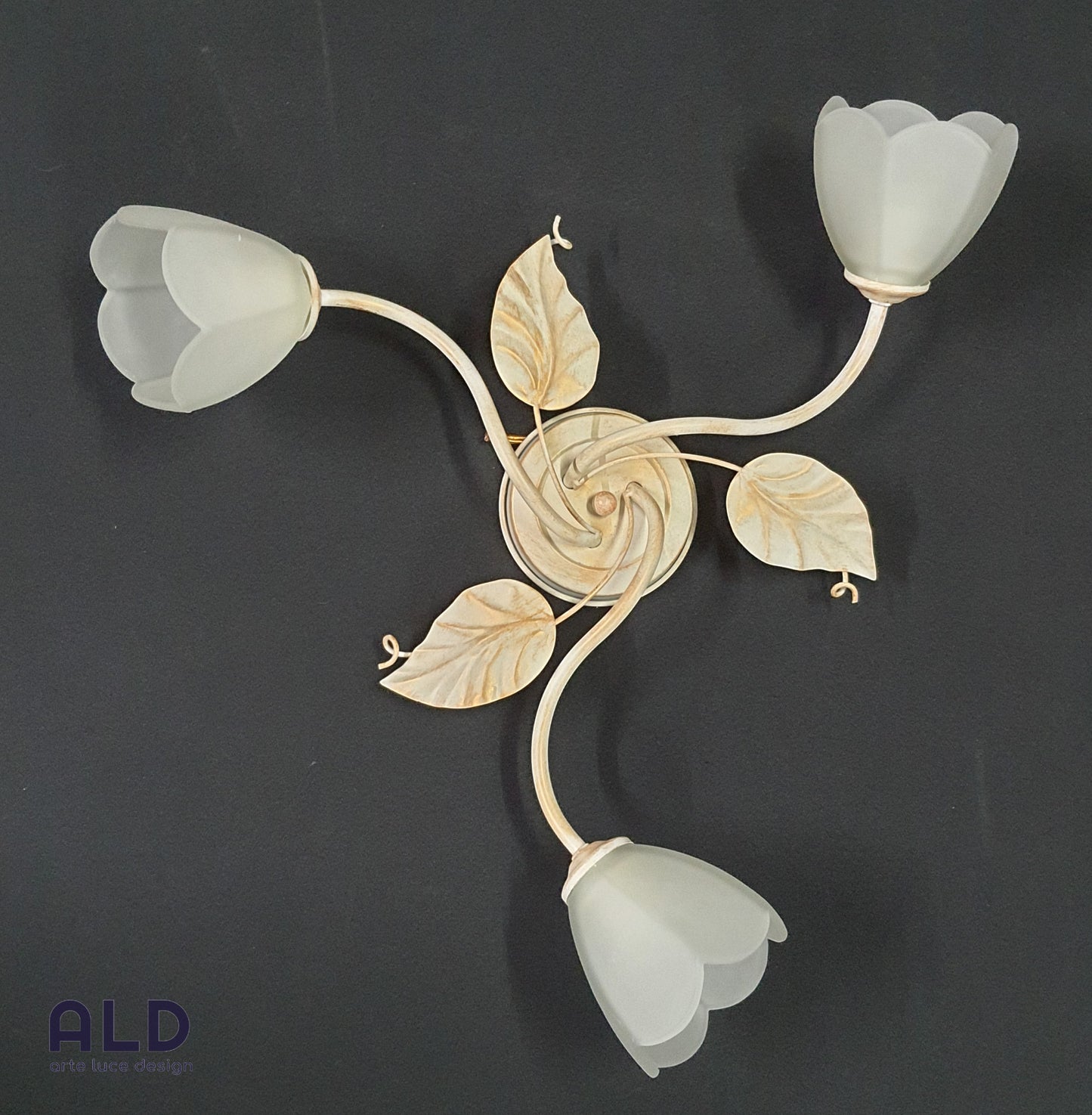 Plafoniera classica in ferro battuto avorio e oro lampada a soffitto 3 luci e14