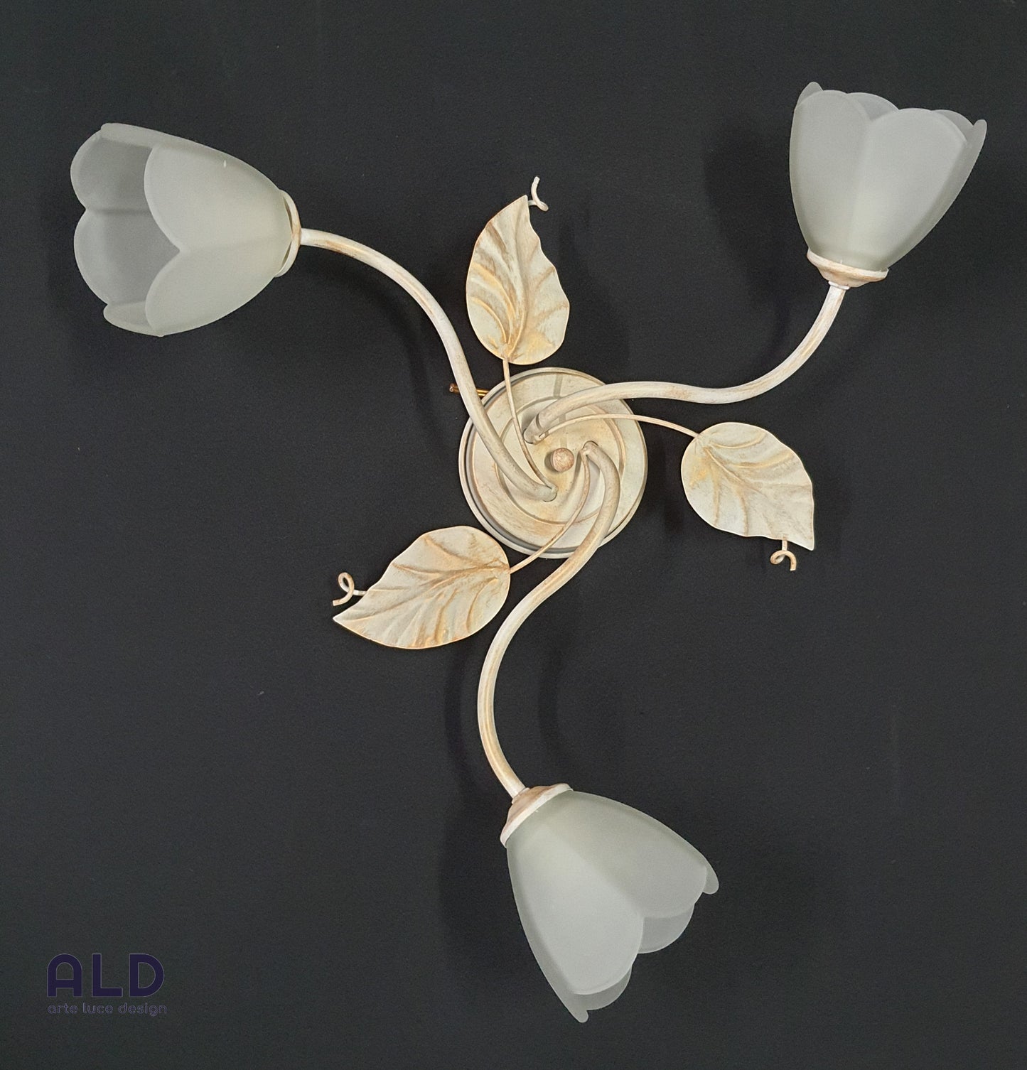 Plafoniera classica in ferro battuto avorio e oro lampada a soffitto 3 luci e14