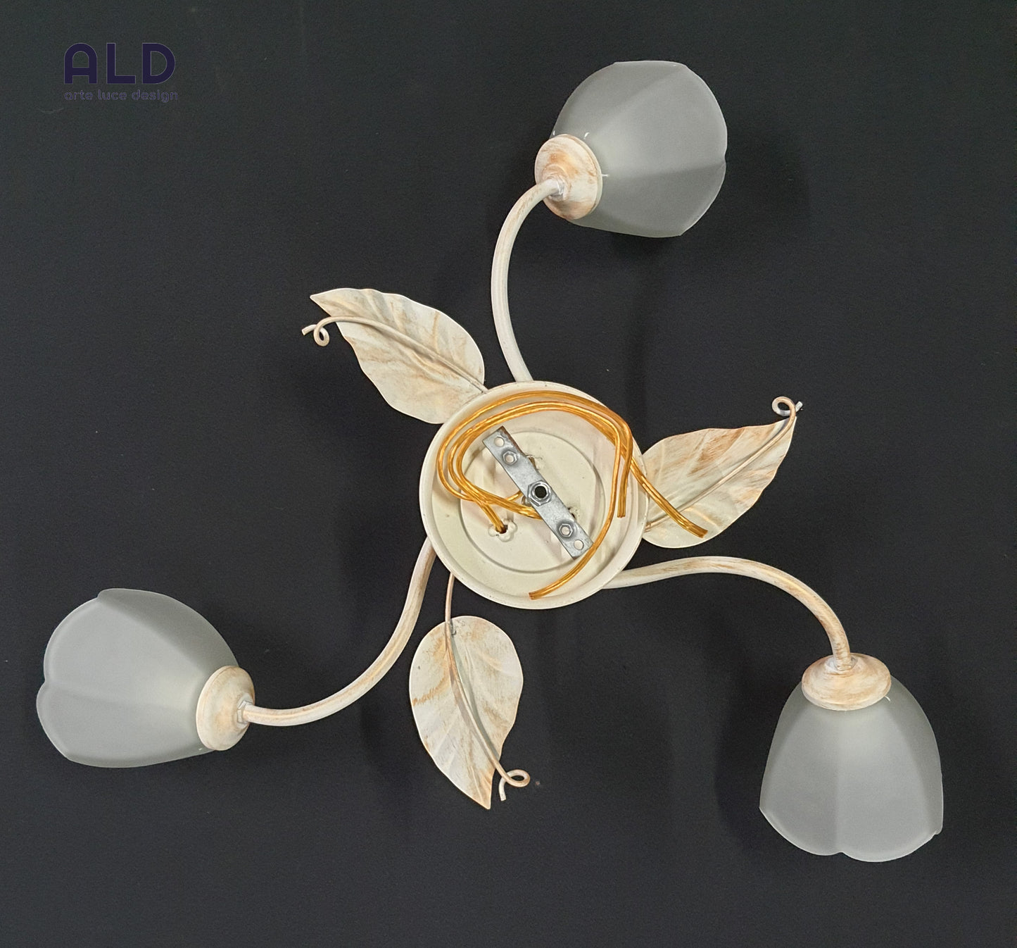 Plafoniera classica in ferro battuto avorio e oro lampada a soffitto 3 luci e14