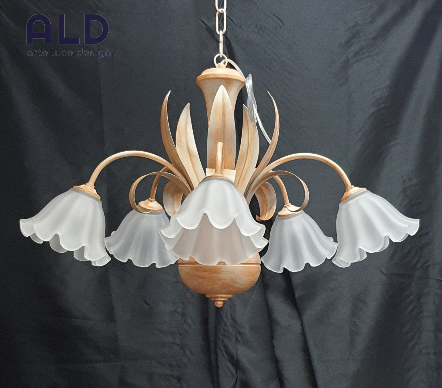 Lampadario classico in legno e ferro battuto per cameretta ingresso 5 luci e14