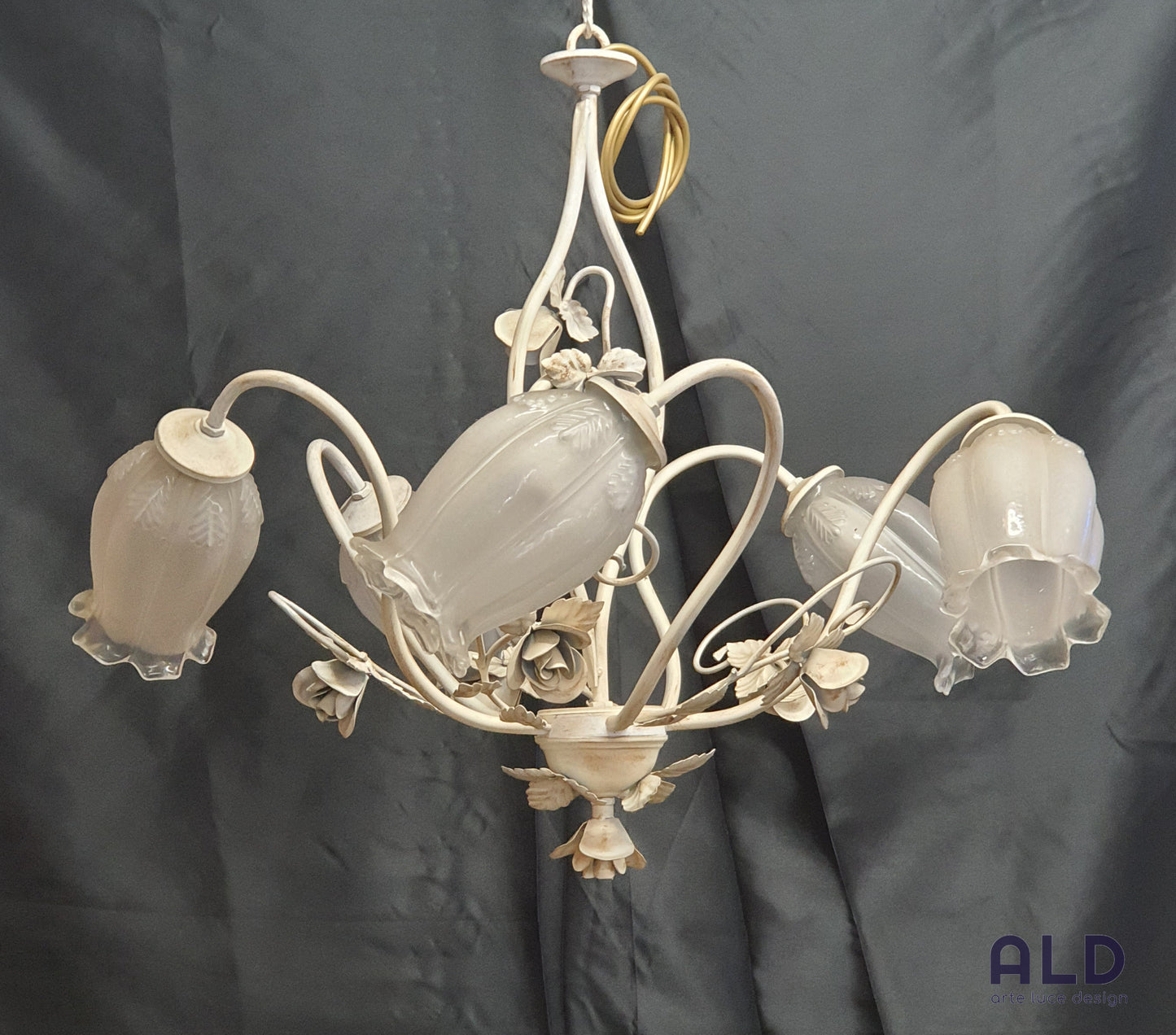 Lampadario artigianale in ferro battuto per camera da letto cameretta 5 luci e14