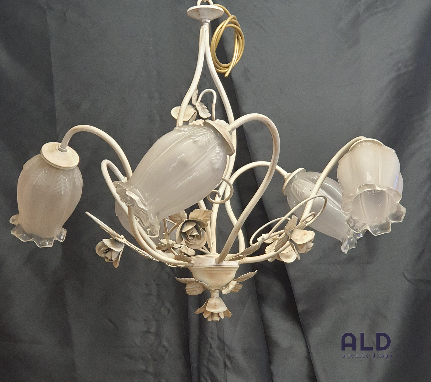 Lampadario artigianale in ferro battuto per camera da letto cameretta 5 luci e14