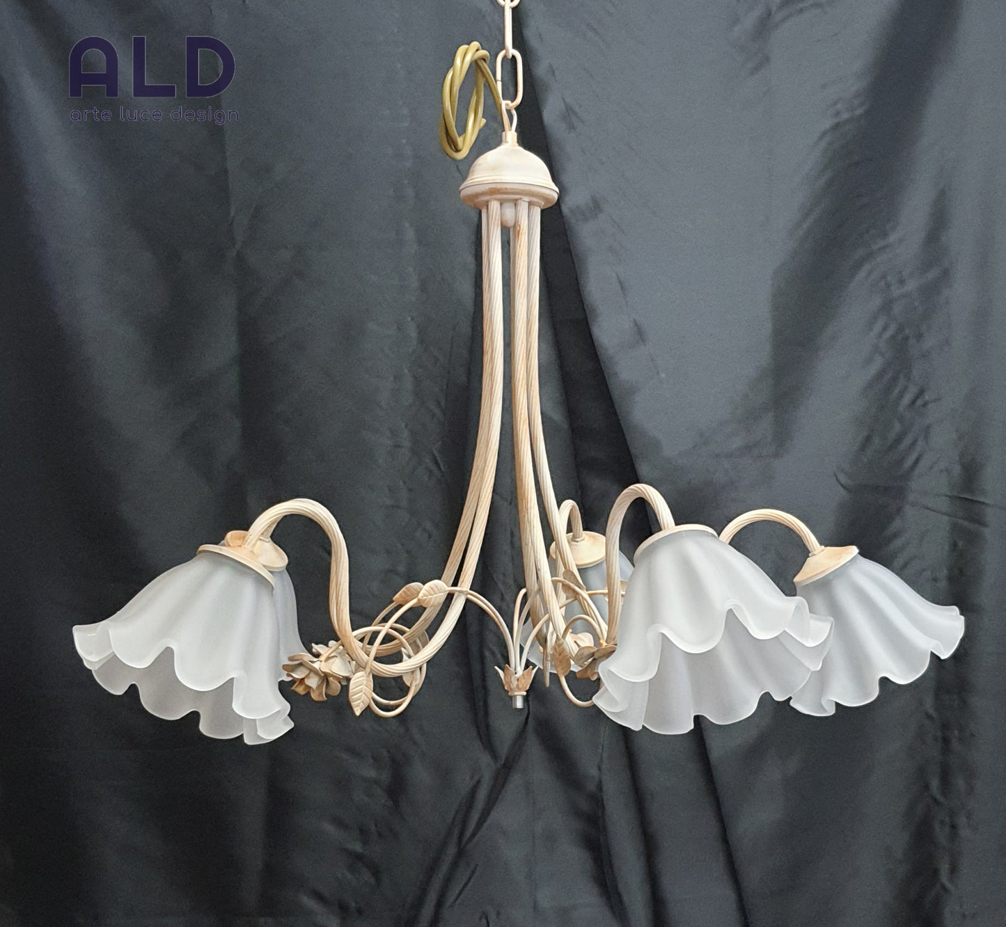 Lampadario classico in metallo avorio e oro camera da letto cameretta 5 luci e14