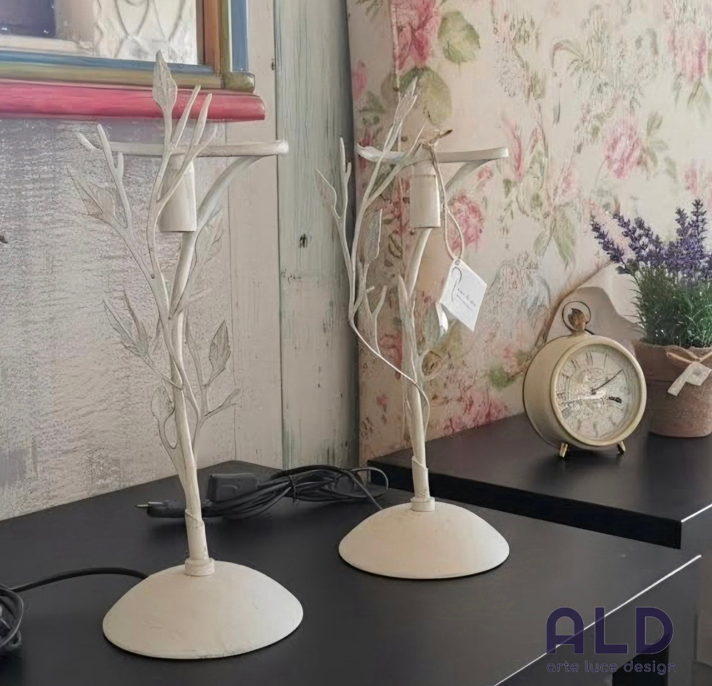 Coppia lumetti stile shabby chic per camera da letto lampade da tavolo lumi G9
